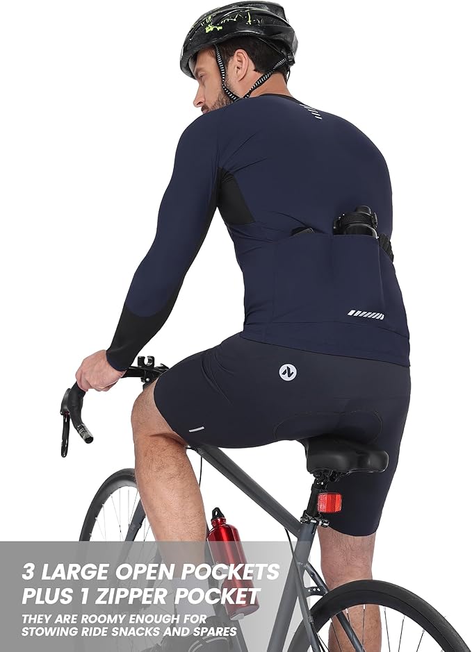 Nepest Mens Cycling Jersey Long Sleeve Bike Jersey UPF 50+ Road Biking Shirts Clothing with 4 Rear Pockets