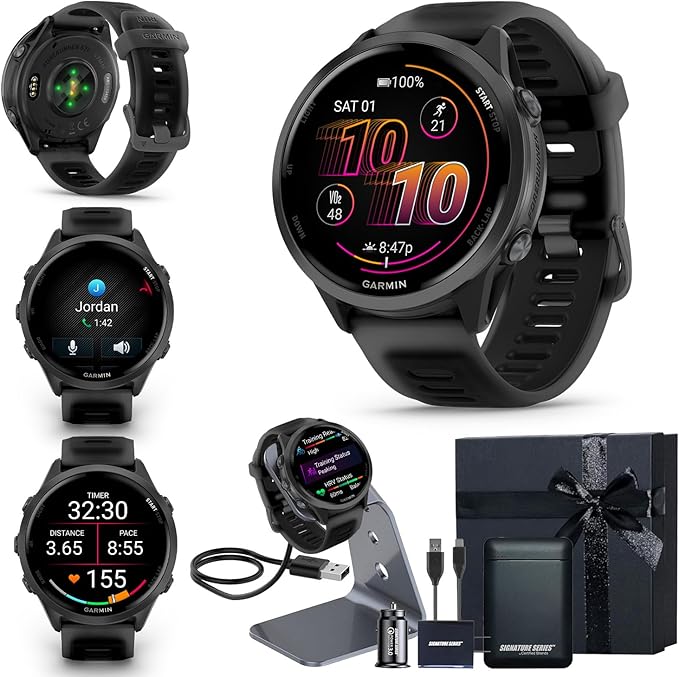 Garmin Forerunner 570 47mm GPS Running Smartwatch, Black | Advanced Training & Recovery, Sleep Coach, Heart Rate, Download Music, Up to 11 Day Battery | Signature Series Gift Bundle