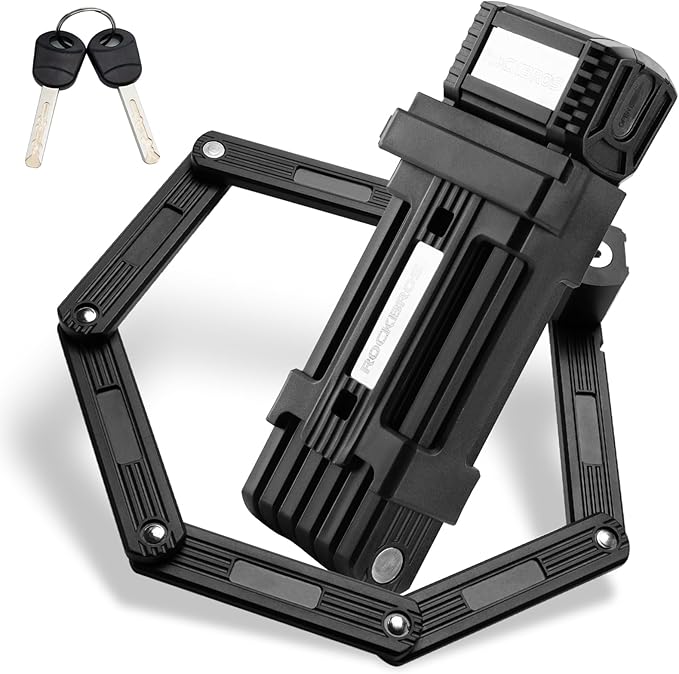ROCKBROS Folding Design Bike Lock – Heavy-Duty 3.3 lbs Portable Key Lock with Anti-Theft Alloy Steel, Waterproof & Rustproof for Bicycle, E-Bike, Scooter, Motorcycle