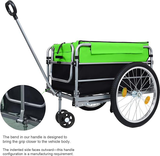 Aluminum Bicycle Trailer, Foldable Bike Cargo Trailer with Universal Hitch, Removable Oxford Fabric Cover, Bicycle Trailers Folding, for Camping, Groceries, 220 LBS Load Capacity, Black+Green