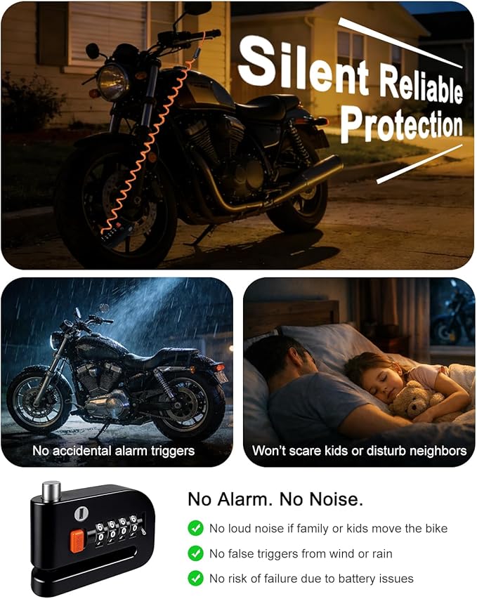 Motorcycle Disc Brake Lock, Motorcycle Locks Anti-Theft High Security 4-Digit Code Wheel Brake Lock Waterproof Alloy with Reminder Cable and Keys for Motorbike, E-Bikes, Scooters, Mountain Bike