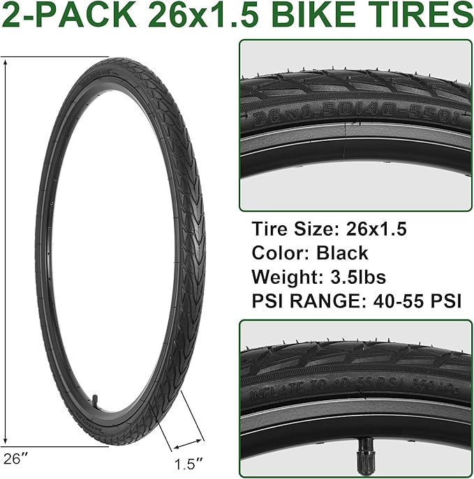 2-Pack 20x1.75 Bike Tire Tube, 20 Inch Mountain Bike Tires & Tubes, Folding Replacement Bicycle Tires with 2 Tire Levers for Hybrid, City Commuter, Urban