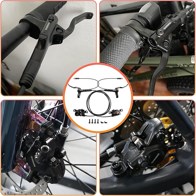MT200 E-Bike Hydraulic Disc Brakes Set, 2-Pin 2-Piston Ebike Hydraulic Brakes Set, Pre-Bled with Mineral Oil Electric Power-Off Hydraulic Brakes for eBike, MTB, Electric Scooters