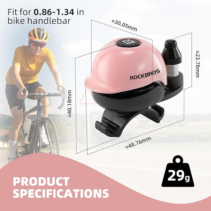 ROCKBROS Classic Bike Bell Bicycle Bell Mountain Bike Bells 80dB, Aluminum Alloy Rotatable Base, Fit for 0.86-1.34in/22-34mm Bicycle Handlebars