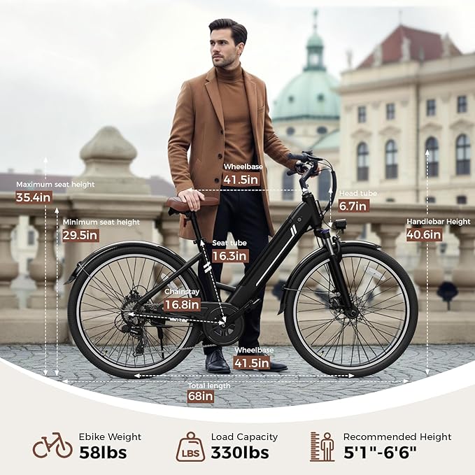 Jasion 26" Electric Bike for Adults, Internal Removable Battery Ebike with 3 Modes & 7-Speed, UL2849 Certified, 1200W Peak Motor, Max 28Mph & 50Miles, Shock Absorber, Electric City Commuter Bicycle
