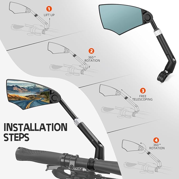 WEST BIKING Anti-Glare Handlebar Bike Mirror - Bike Rear View Mirror With Retractable & 360 ° Adjustable Lens, Foldable Bicycle Mirror For 20-23mm Handlebar（left）