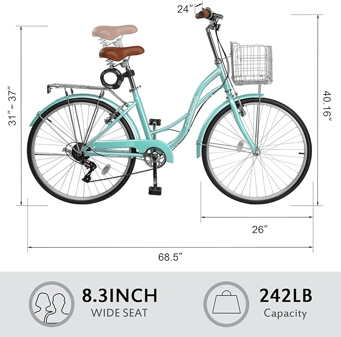 Ktaxon Women Bike 24/26 Inch Bicycles for Women, Beach Cruiser Bike with Premium Derailleur & Shift Lever, Adjustable Seat, High-Carbon Steel Frame and Excellent Welding Technology | Premium Derailleur, Shift Lever, Adjustable Seat
