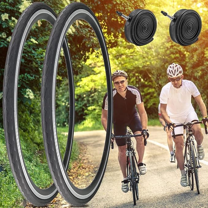 2 Pack 700x23C/25C/28C/35C/38C Bike Tires Plus Bike Inner Tubes Presta Valve 48mm or Schrader Valve 48mm Foldable Replacement Tires for Road Bicycle