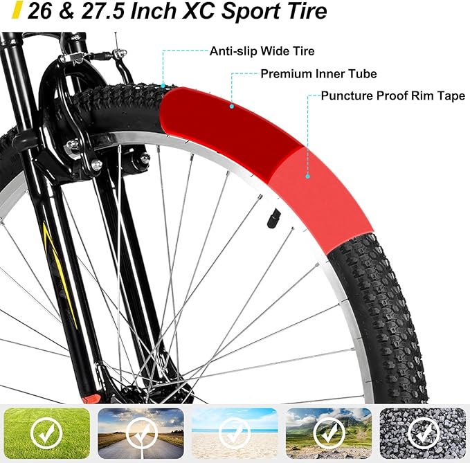 HILAND Adult 26 Inch Mountain Bike, Mens Womens Bicycle, High-Carbon Steel Frame Mountain Bicycle, Sport MTB for Adults, Multi-Color