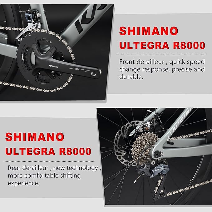 KABON Complete Carbon Road Bike, 700C Carbon Fiber Frame Road Bike with R8000 22 Speed Groupset Disc Brake Racing Bicycle 28C Tire Carbon Wheelset