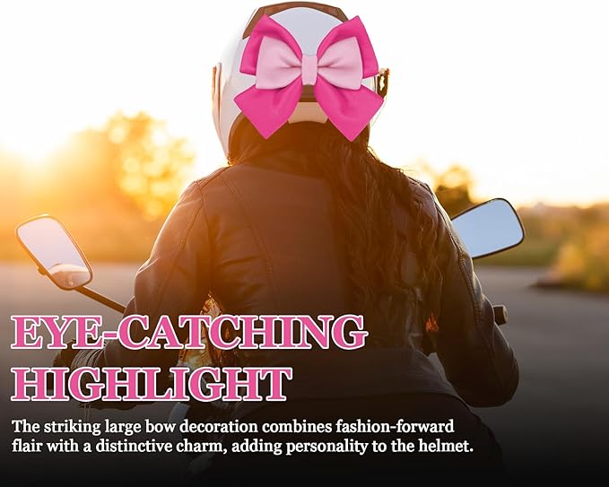 Bow Helmet Accessory, 8.07"x11.22" Stylish Motorcycle Helmet Bow Decoration for Women, Removable Cute Fashion Ribbon Bows Ornament for Motorcycle Scooter E-Bike Helmets (Pink+Rose Red)