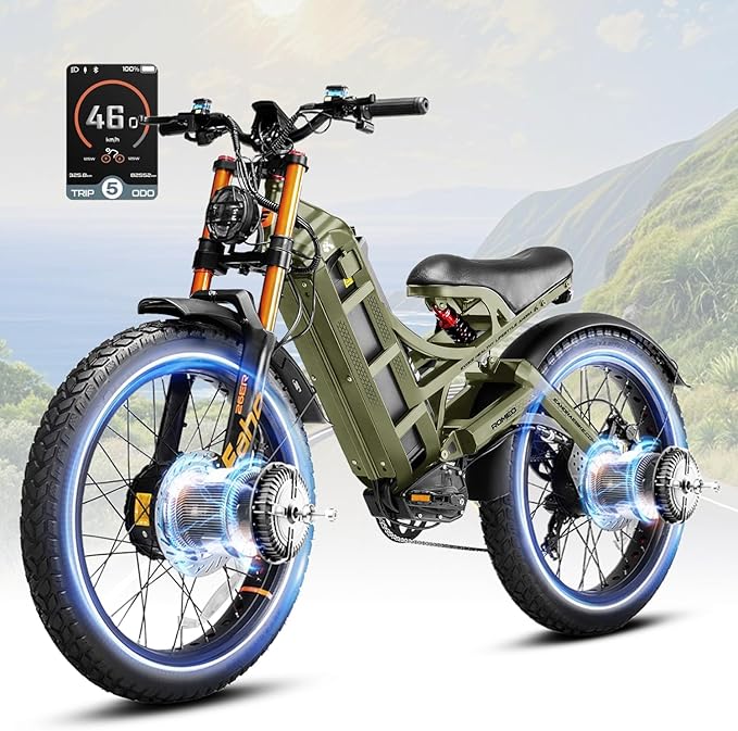 eAhora Romeo Pro 3 Electric Bike - [2026 Latest] 50MPH 5600W Dual Motor 60V 80AH 250Miles Long Range Ebike for Adults, 26" * 4.0 Fat Tire Fast Electric Mountain Bike Full Suspension Off-Road E-Bike