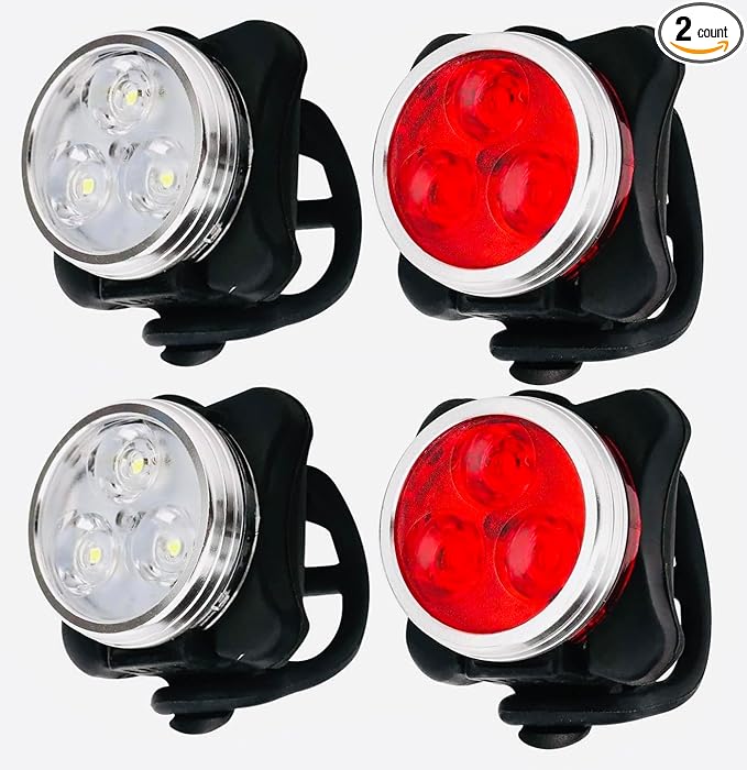 USB Rechargeable Bike Light Set, LED Front Headlight & Rear Tail Light, Waterproof Bicycle Light, 4 Modes, Silicone & Plastic, Bright LED, Outdoor Bike Lighting, Rechargeable Bicycle Light Set