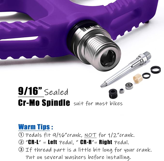MTB Pedals Flat Mountain Bike Pedals Adult, Light and Wide Nylon Composite Bicycle Platform Pedal w Grippy Pins, 9/16" Cr-Mo Spindle 2 Bearings, Clipless Pedals for BMX Gravel Road E.Bike 9/16"