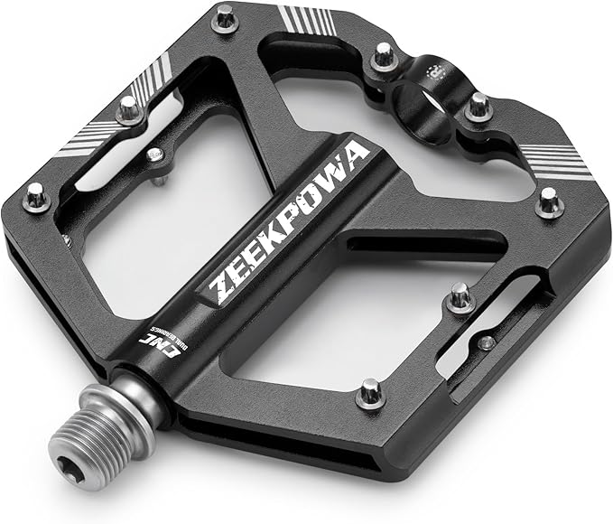 Zeekpowa Mountain Bike Pedals Flat, Road Bike Flat Pedals 16 Removable Anti-Skid Nails 9/16" Chromo Spindle Sealed Bearings Ultra CNC Aluminum Pedals Non-Slip Wide Platform Road/City Cycling