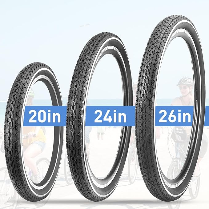 20"/24"/26" x 2.125" Folding Replacement Bike Tires for Beach Cruiser Bike，Bicycle Tires for Commuter Bikes，White Wall，1/2Tires & 1/2 Tubes & 2 Levers