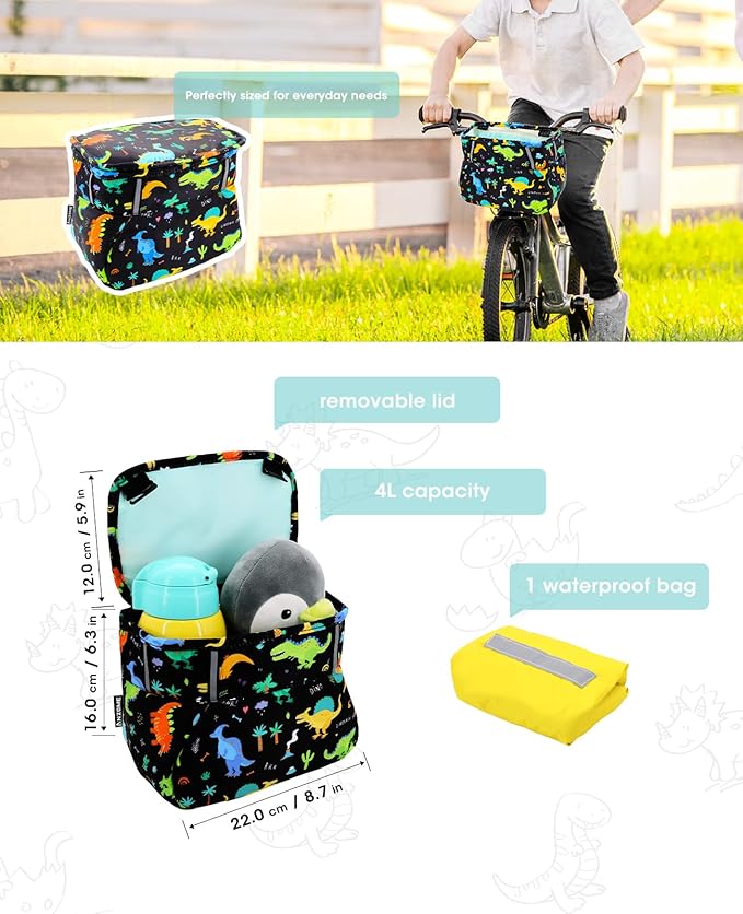 ANZOME Kids Bike Basket, Colorful Blocks Large Bicycle Basket, Bicycle Handlebar Bag, Waterproof Fabric Colorful Bike Basket for Women, Men, Kids