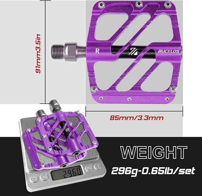 BUCKLOS MTB Flat Pedals Mountain Bike Pedals, 3 Bearings CNC Adult Road Bike Pedals, Bicycle Platform Aluminum Alloy Non-Slip Pedal for Gravel Bike/BMX 9/16"(Black)