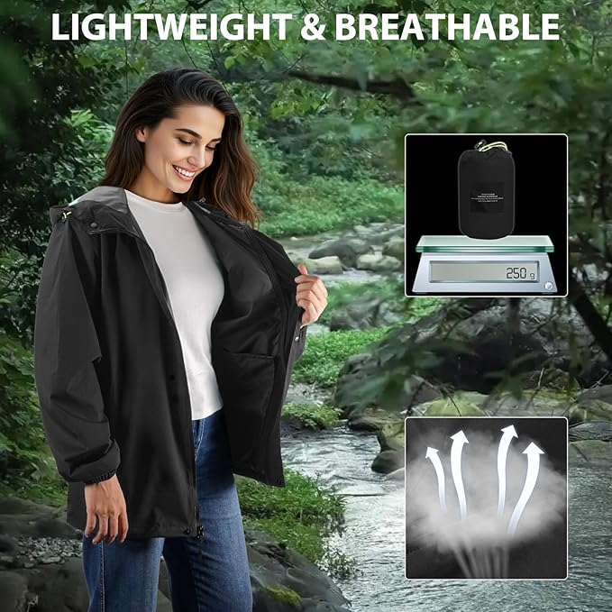 SOPPY Rain Jacket Women Waterproof Jacket With Hood Lightweight Raincoat with Pockets Windbreaker Breathable Rain Coats