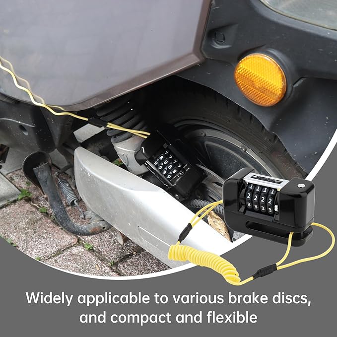 Windance Motorcycle Disc Brake Lock with Reminder Cable, Anti Theft Combination Wheel Lock,Waterproof Aluminum Alloy Keyless Password Security for Motorcycle Scooter Dirt Pit Bike E-Bike (Black)