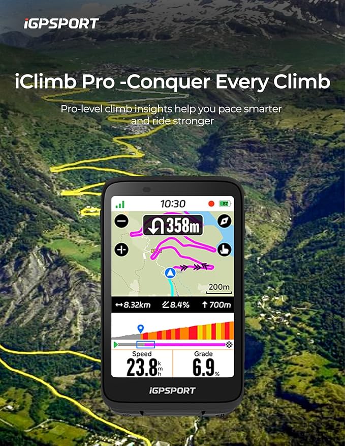 iGPSPORT BiNavi Bike Computer, 3.5‘’ Touch Screen Map Navigation Music Control Climb Tips, Wireless GPS Cycling Computer