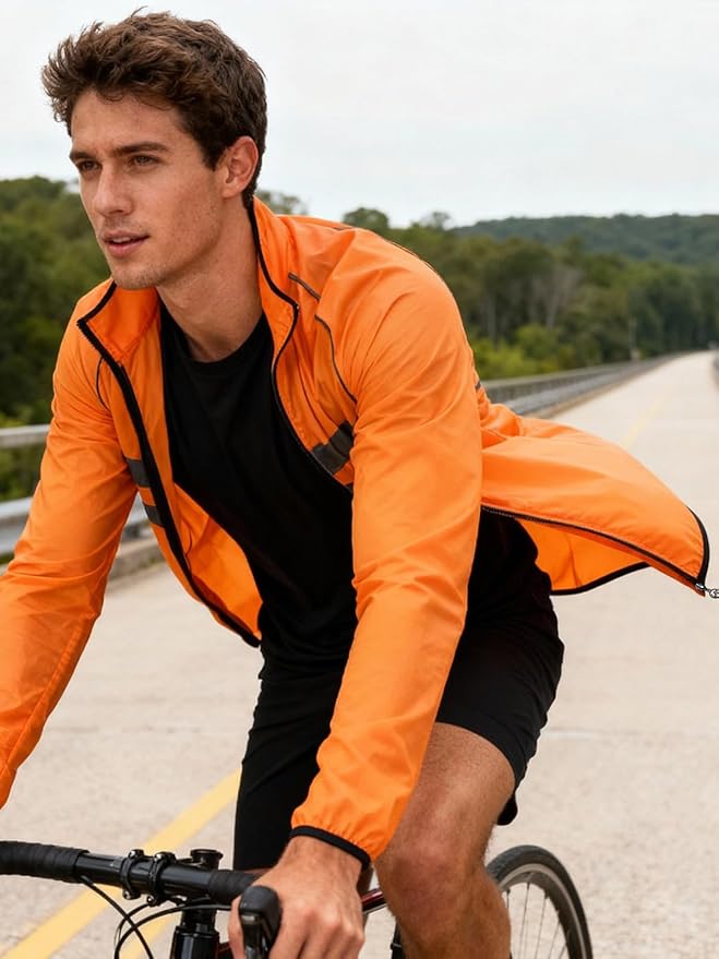 WOSAWE Men's High Visibility Cycling Wind Jacket Water Resistance Reflective Windbreaker