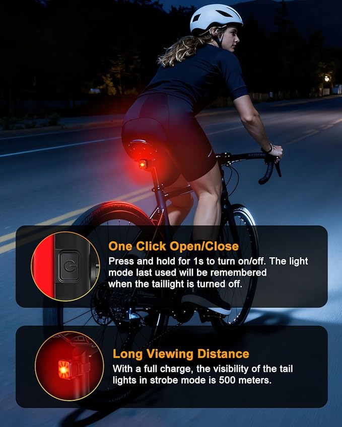 WSDCAM Bike Lights for Night Riding, 5 Modes Bright LED For Cycling Safety, Rechargeable Front and Back Light, IP64 Waterproof Bicycle Rear Light, Bike Headlight and Taillight, Scooter Light Kid Adult