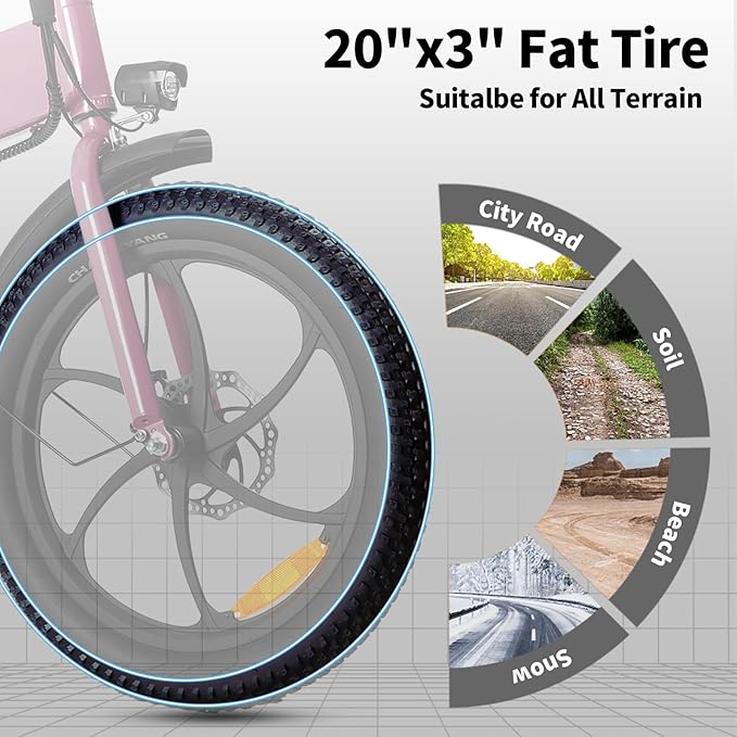 20" Folding Electric Bike for Adults, 850W Lightweight Foldable Ebike, 4lbs,60+ Mile Range, 25mph Top Speed, Fat Tire Electric Bicvcle