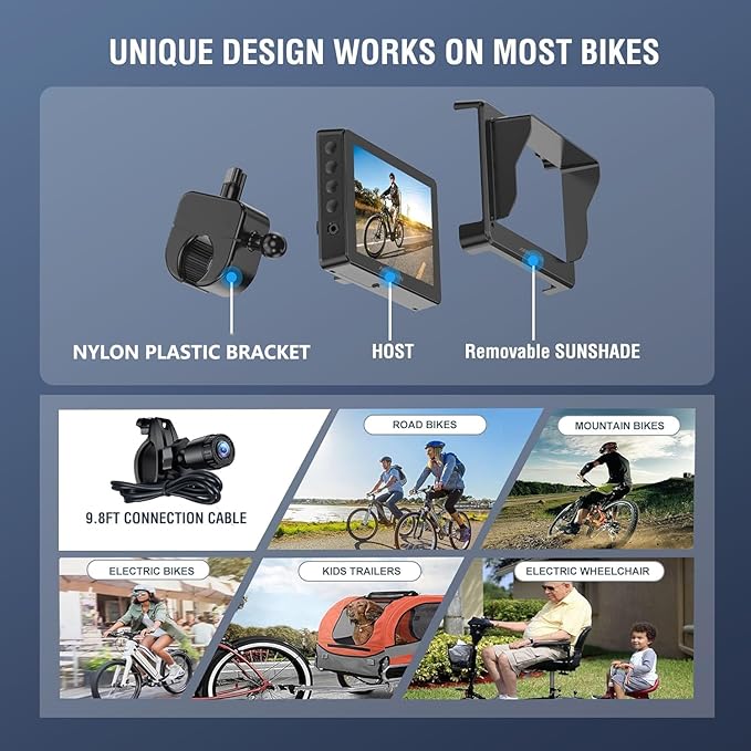 PARKVISION Handlebar Bike Mirror, Bicycle Rear View Camera with Dust Cover, 4.3'' HD 1080P Monitor, 8000mah Battery, 120° Wide Angle View, Bike Camera for Mountain,Ebike,Road Bike