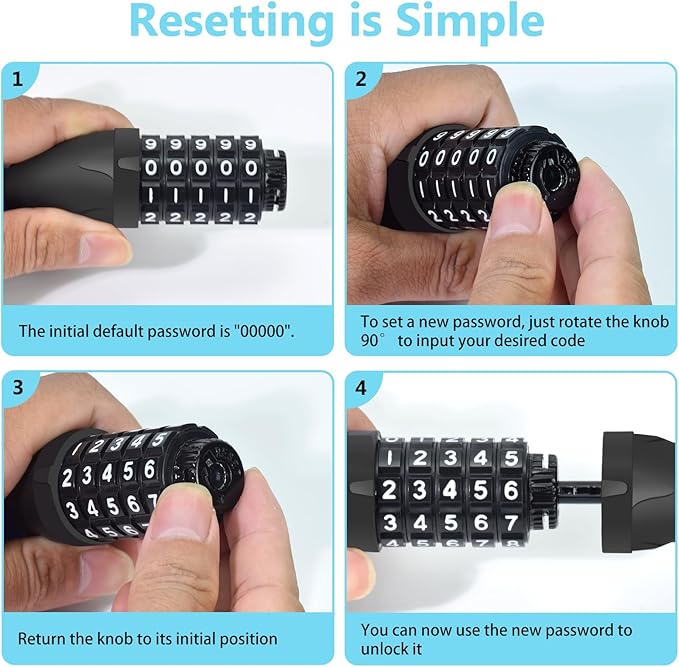 Bike Chain Lock 3.2Ft Long High Security Heavy Duty Anti Theft, 5 Digit Combination Resettable Keyless Bicycle Lock for Bike/Electric Scooter/Ebike/Motorcycle(Sky Blue)