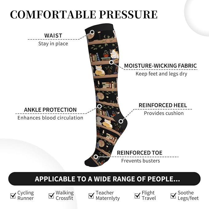 bassyil Compression Socks for Women & Men Circulation 15-20 mmHg Knee High Best Support for Nurses Travel Running Athletic