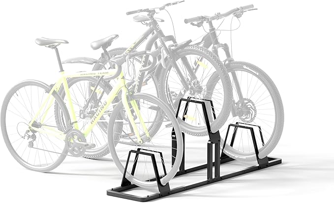 Heavy-Duty 3 Bike Storage Rack with Elevated Parking Space Design – 6KG Floor-Mounted Bicycle Stand, Indoor/Outdoor Universal Rack Compatible with Mountain Bikes & Road Bikes