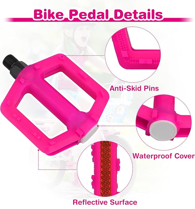 ZUKKA Bike Pedals 1/2-Inch Bike Pedals Non-Slip Kids Bike Peals with Reflective Strips on Sides Multiple Color for Mountain Bike Kid Bike Freestyle BMX Bike