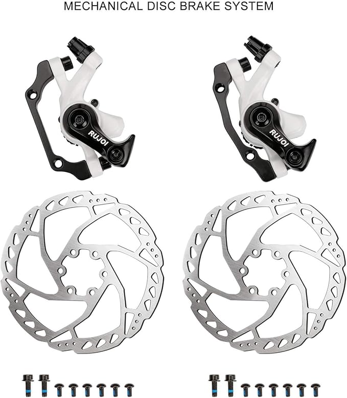 RUJOI Bike Disc Brake Kit, Aluminum Front and Rear Caliper, 160mm Rotor, Mechanic Tool-Free Pad Adjuster for Road Bike, Mountain Bike …