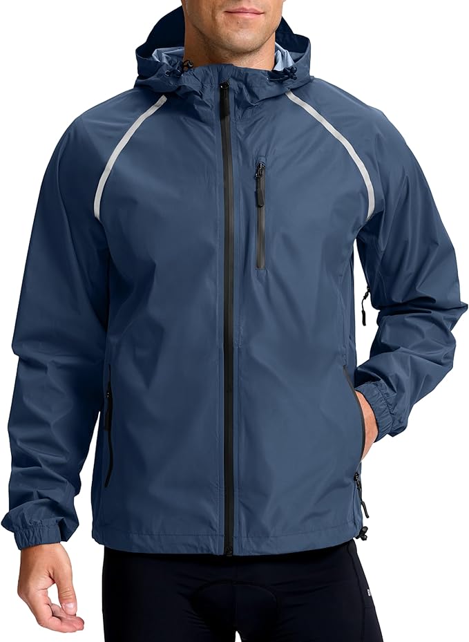 Bikewa Men's Cycling Rain Jackets Waterproof Running Bike Windbreaker Lightweight Packable Hooded Jacket