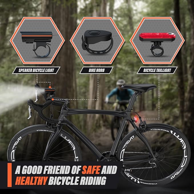 Rechargeable Bike Lights, Ultra Bright Bike Lights for Night Riding, Road Mountain Bike Accessories for Kids Adults - Headlight with Tail Light
