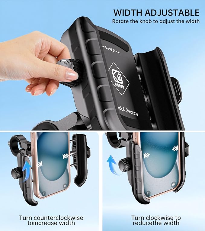 Kewig Motorcycle Phone Mount Holder with Aluminum Alloy Mounting Base, [1s Lock & Release] [Camera Friendly] Bike Handlebar Cellphone Mount for Bicycle Bike Scooter ATV, Fit 5.4-7.2" Smartphone