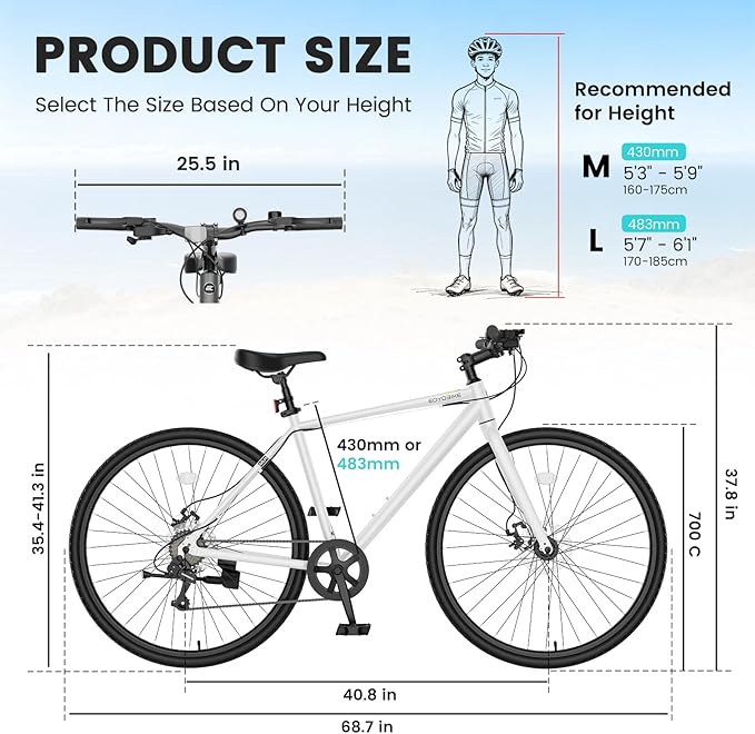 NAIZEA 700C Hybrid Bike for Adults, Aluminum Frame Step-Over Bicycle, 8-Speed Vintage Retro Road Bike for Men and Women, City Commuter Cycling, Multiple Colors