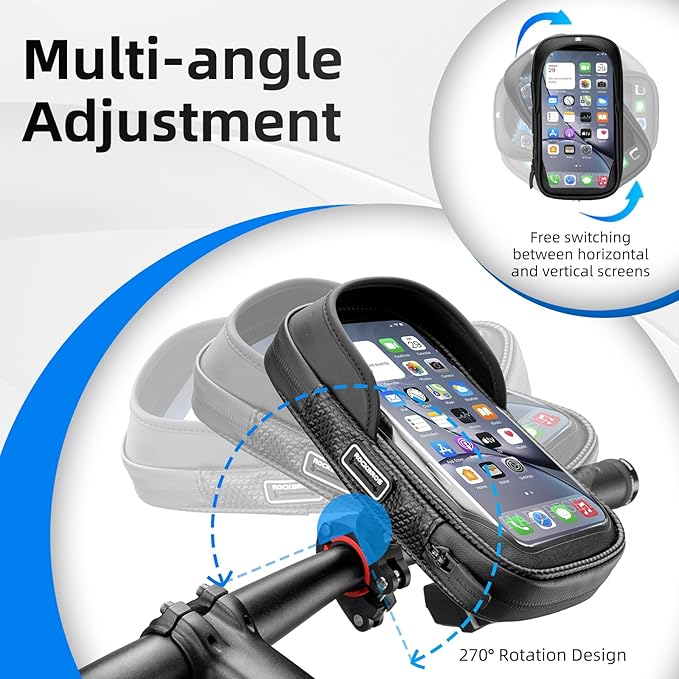ROCKBROS Bike Motorcycle Phone Mount Handlebar Bag - 360° Rotatable Waterproof Shockproof Phone Holder for iPhone up to 7'' | Bicycle Cycling & Motorcycle Accessories