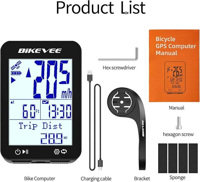 GPS Speedometer & Odometer - Wireless Bike Computer, Auto Start/Stop, Auto Backlight, IPX7 Waterproof, 2.4" LCD, Cycling Tracker in MPH & KM/H