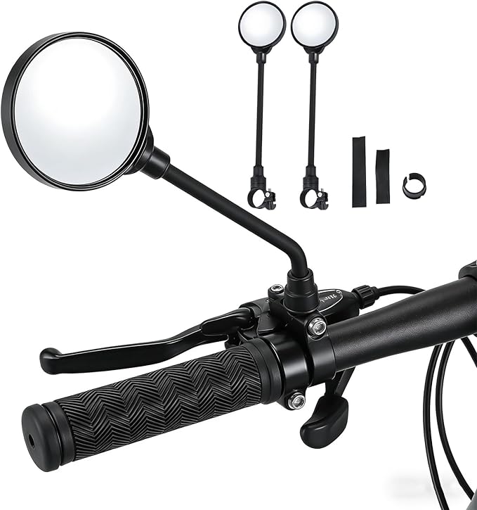 Adjustable and Rotatable Wide Angle Bicycle Rearview Mirror General Shock Proof Convex Mirror for Bicycle Mountain Bike and Electric Car Handle（1 piece）