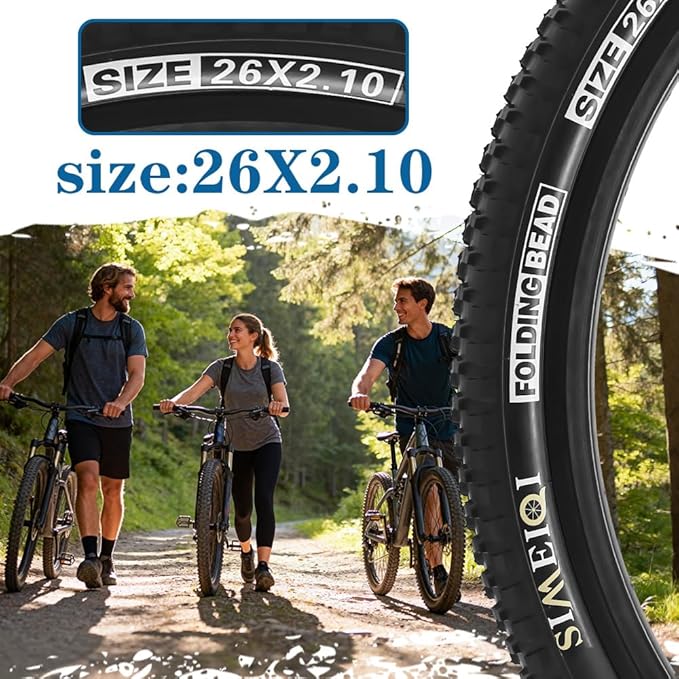 SIMEIQI 2 Pack 24/26/27.5x1.95 26x2.1 29x2.125 Inch Anti-Puncture Tires for Mountain Bike and Tubes Folding Replacement Bicycle Tyres for Hybrid Trails Commuter City Road