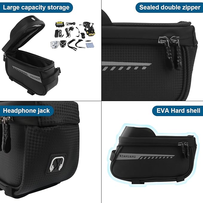 Bike Phone Handlebar Bag Quick Release Bike Front Frame Bag Bike Phone Mount Bag Waterproof Sensitive Touch Screen & Sun Visor Bike Top Tube Bag Suitable for Cell Phones 7''