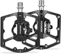 FOOKER MTB Mountain Bike Pedals, Dual Function Flat and Pedal,3 Sealed Bearing Flat Platform Compatible with Clipless Pedal Aluminum 9/16" Pedals with Cleats for Road Mountain BMX MTB