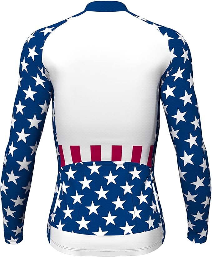 Lo.gas USA Cycling Jersey Men Short Sleeve Bike Biking Shirts American Flag Road Bicycle Clothing Full Zip with Pockets