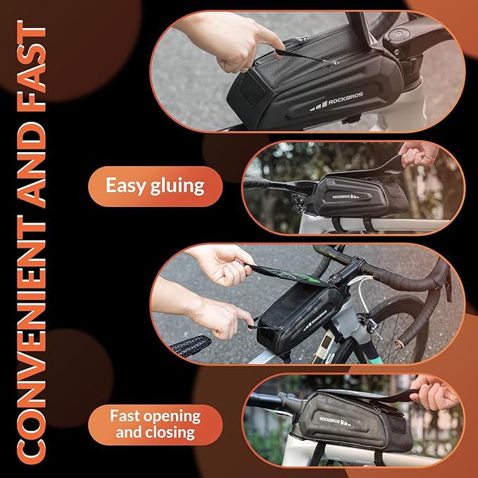 ROCKBROS Bike Phone Mount Racks & Bag, Oversized EVA Waterproof Bike Phone Holder Top Tube Front Frame Bag Bicycle Accessories Pouch for Phones Under 7.5” (Black-1.7L(Flip-top design))