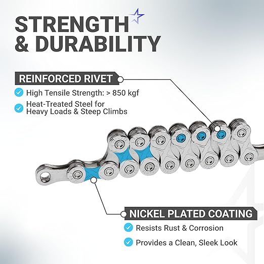 BlueStars 11 Speed Bike Chain 1/2 x 11/128 Inch (116 Links) with Quick Link - Anti-Rust Bicycle Chain - for MTB/Road/Gravel/Cyclocross Bikes - Compatible with Shimano SRAM Campagnolo