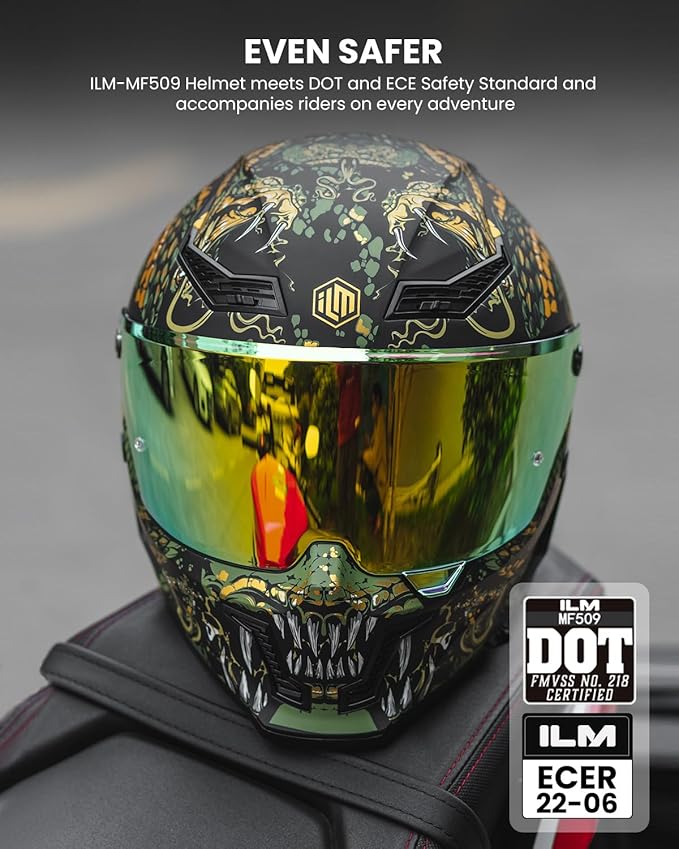 ILM Motorcycle Helmets for Adult Men Women Full Face DOT ECE Powersports Dual Visor Street Racing Helmet with Pinlock Cascos para Motos Model MF509 (Mythology Gold, 2XL)