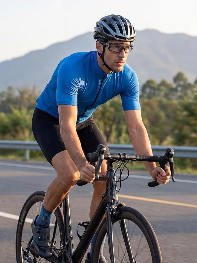 Spotti Men's Cycling Bike Jersey Short Sleeve with 3 Rear Pockets- Moisture Wicking, Breathable, Quick Dry Biking Shirt