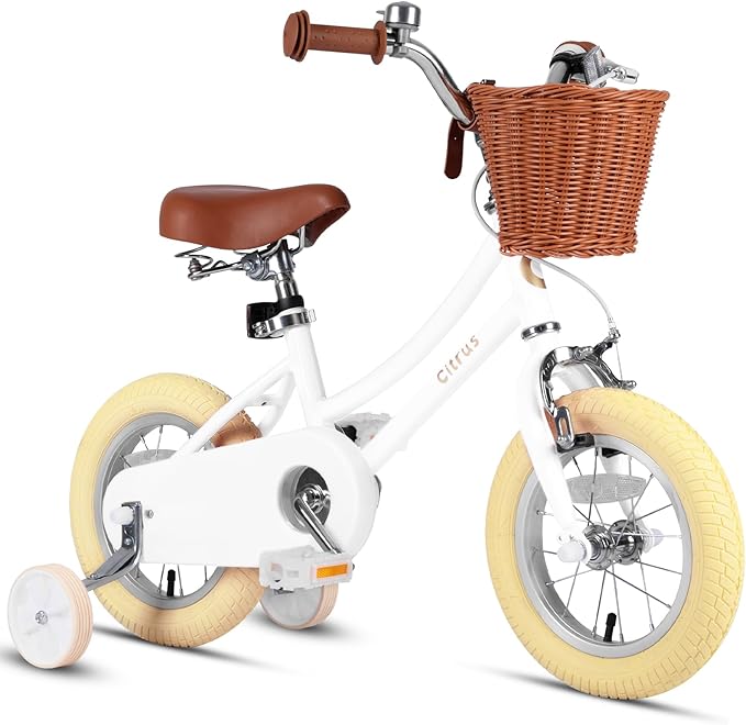 Girls Bike for Age 2-12 Years Old Kids Toddlers 12 14 16 18 20 Inches Retro Bicycles with Training Wheels Basket Bell Ring, Multiple Colors